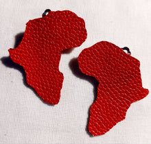 Load image into Gallery viewer, Handmade Genuine Red pebbled Leather Africa clip on Earrings
