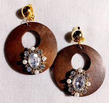 Load image into Gallery viewer, Handmade boho wooden hoop Clip On Dangle Earrings
