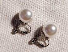 Load image into Gallery viewer, Faux Pearl Clip On Earrings - Silver Screwback Studs
