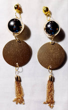 Load image into Gallery viewer, Handmade handpainted extra large gold ball wood and chain  Clip On Earrings 5 in
