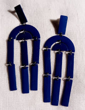 Load image into Gallery viewer, Abstract Pop Art blue metal Statement Earrings (pierced ears) from pinkie boutique Paris, France
