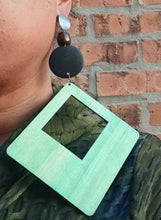 Load image into Gallery viewer, Giant Handmade Natural Wood Geometric Earrings Minimalist (pierced ears) 8 inch

