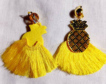Load image into Gallery viewer, Handmade Rhinestone and Felt pop art pineapple Clip On Earrings
