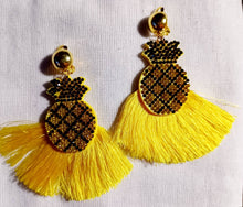 Load image into Gallery viewer, Handmade Rhinestone and Felt pop art pineapple Clip On Earrings
