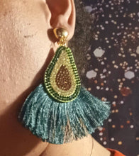 Load image into Gallery viewer, Handmade Rhinestone and Felt pop art avocado Clip On Earrings
