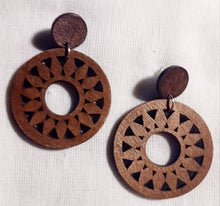 Load image into Gallery viewer, Handmade Wood Geometric hoop Earrings 3 inch pierced ears

