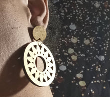 Load image into Gallery viewer, Handmade Wood Geometric hoop Earrings 3 inch pierced ears
