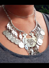 Load image into Gallery viewer, Boho coin bib necklace and matching earrings
