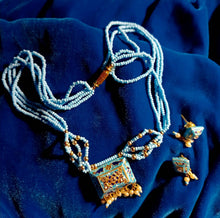 Load image into Gallery viewer, Antique Brass Jhumka Earrings and Beaded Necklace Set

