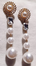 Load image into Gallery viewer, Handmade Faux Pearl  Dangle Clip On Earrings 4 in

