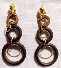 Load image into Gallery viewer, Handmade Natural Wood multi Hoop Clip On Dangle Earrings brown
