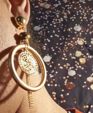 Load image into Gallery viewer, Handmade Acrylic and rhinestone Clock and chain Hoop Clip On Earrings
