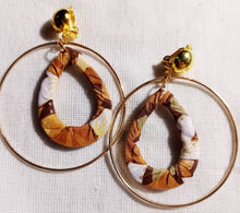 Load image into Gallery viewer, Gold Metal and wood Boho Multi Hoop Clip On Earrings
