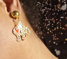 Load image into Gallery viewer, Rhinestone  Lucky Elephant Clip On Earrings silver
