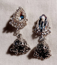 Load image into Gallery viewer, Handmade Small silver Metal rhinestone Clip On Earrings silver boho bling
