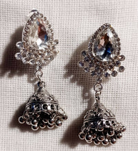 Load image into Gallery viewer, Handmade Small silver Metal rhinestone Clip On Earrings silver boho bling
