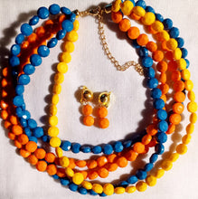 Load image into Gallery viewer, Colorful acrylic multi strand Necklace and Clip On Earrings Set
