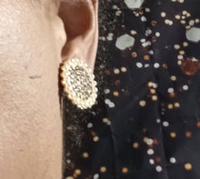 Load image into Gallery viewer, Handmade Rhinestone and Faux Pearl Medallion Stud Clip On Earrings

