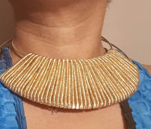 Load image into Gallery viewer, Gold Bib Collar Necklace &amp; Clip On Dangle Earrings Set
