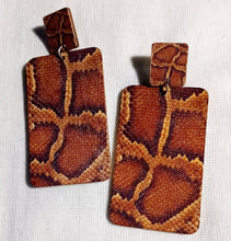 Load image into Gallery viewer, Extra Large Faux Snakeskin print Earrings large wood (pierced ears)
