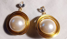 Load image into Gallery viewer, Handmade Abstract Wire and jumbo faux pearl Earrings pierced ears
