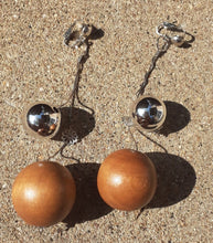 Load image into Gallery viewer, Handmade wooden Ball Dangle Clip On Earrings 4 in
