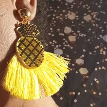 Load image into Gallery viewer, Handmade Rhinestone and Felt pop art pineapple Clip On Earrings
