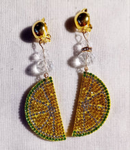 Load image into Gallery viewer, Handmade Rhinestone and Felt pop art lemon Clip On Earrings
