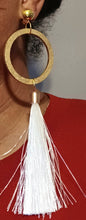 Load image into Gallery viewer, Handmade long wood and Tassel  Clip On Dangle Earrings 5 in
