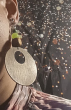 Load image into Gallery viewer, Handmade light Wood and genuine jade stone Hoop Clip On Earrings
