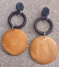 Load image into Gallery viewer, Handmade Natural Wood Geometric  Hoop Earrings Minimalist (pierced ears)
