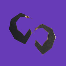 Load image into Gallery viewer, Minimalist Wood and Metal Hoop Earrings Black
