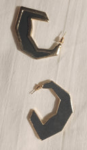 Load image into Gallery viewer, Minimalist Wood and Metal Hoop Earrings Black
