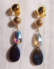 Load image into Gallery viewer, Handmade Gold Metal and Crystal dangle Clip On Earrings
