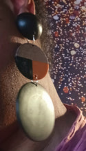 Load image into Gallery viewer, Handmade abstract Tri Color Wood Clip On Dangle Earrings
