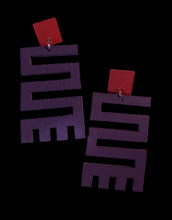 Load image into Gallery viewer, Handmade Wood Adinkra Symbol Earrings, Purple and Red
