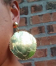 Load image into Gallery viewer, Vintage large brass gye nyame Adinkra Symbol Clip On Earrings
