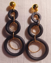 Load image into Gallery viewer, Handmade Natural Wood multi Hoop Clip On Dangle Earrings black
