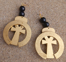 Load image into Gallery viewer, Handpainted Abstract Ankh Wooden Dangle Earrings
