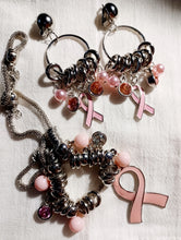 Load image into Gallery viewer, Clip On Blingy pink ribbon Breast Cancer Awareness Necklace Set New
