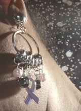 Load image into Gallery viewer, Clip On Blingy pink ribbon Breast Cancer Awareness Necklace Set New
