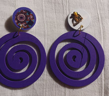 Load image into Gallery viewer, Handmade large  Wooden Spiral Clip On Earrings purple
