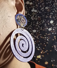 Load image into Gallery viewer, Handmade large  Wooden Spiral Clip On Earrings purple
