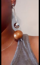 Load image into Gallery viewer, Handmade wooden Ball Dangle Clip On Earrings 4 in
