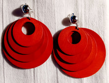 Load image into Gallery viewer, Clip on Multi Layer Wooden Hoop Earrings red

