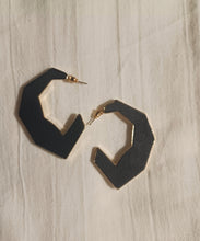 Load image into Gallery viewer, Minimalist Wood and Metal Hoop Earrings Black
