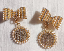 Load image into Gallery viewer, Handmade Clip On Blingy Bow Dangle Earrings
