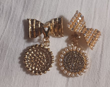 Load image into Gallery viewer, Handmade Clip On Blingy Bow Dangle Earrings
