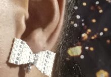 Load image into Gallery viewer, Handmade Clip On rhinestone Blingy Bow  Earrings
