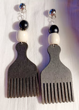 Load image into Gallery viewer, Handmade Natural Wood  Afro Pick Clip On Dangle Earrings
